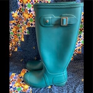 Hunter tall classic turquoise rain boots 6
